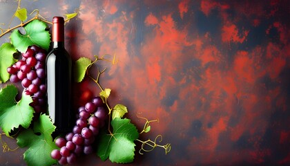 Wall Mural - Charming Rustic Setting with Lush Red Wine Grapes and Vibrant Vine Leaves