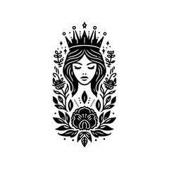 beauty line art queen logo template. goddess of nature logo illustration