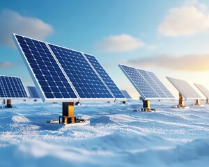 Wall Mural - Solar panels covered in snow during winter