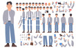 © tynyuk - Asian man character constructor. Set of different body, arm and leg positions for animation and creating your own illustrations. DIY kit