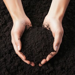 Hands sifting through fertile black soil, symbolizing agricultural abundance