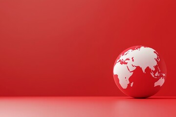 Red and white globe on a plain red background symbolizing global unity and environmental awareness.