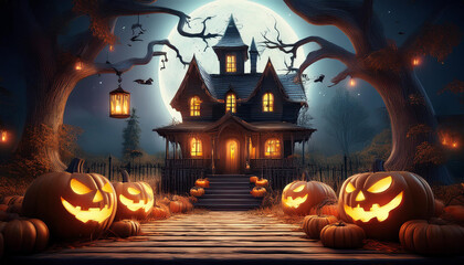 Halloween haunted landscape illustration