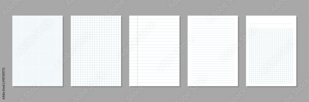 Paper page in flat style. Sheet with lines and grid vector illustration