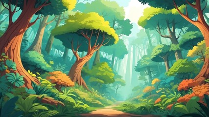 Canvas Print - Colorful Forest Canopy Cartoon Background Design