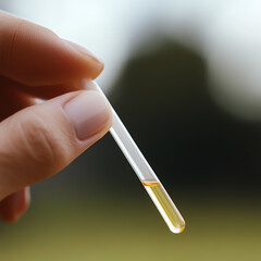 Close-up of a single, thin, transparent stick held between fingers.