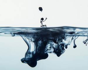 Wall Mural - black ink droplet splashing in water - abstract photography