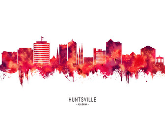 Wall Mural - Huntsville Alabama Skyline Red