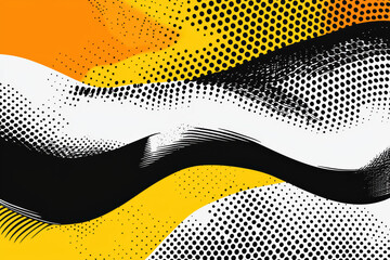 Poster - Dynamic abstract design featuring bold waves and polka dots in vibrant orange, black, and white shades, evoking creativity and energy.