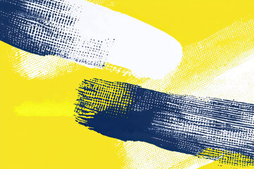 Poster - Vibrant abstract artwork featuring bold strokes in blue, white, and yellow. Perfect for contemporary design projects and creative expressions.