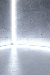 Poster - A modern, minimalistic interior featuring a bright, illuminated corner with sleek concrete walls, creating an innovative atmosphere for design enthusiasts.