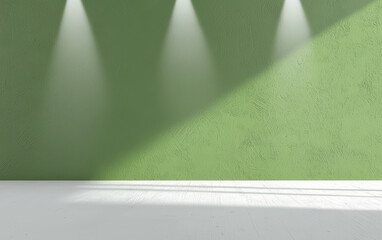Poster - Minimalist green wall with soft lighting creating subtle shadows, perfect for showcasing art or graphy in a serene environment.
