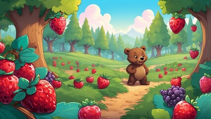 Wall Mural - friendly bears berry patch cartoon background design