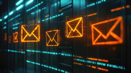 Poster - A corporate email system showing phishing warnings on suspicious emails, preventing cyber threats.