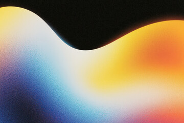 Poster - Grainy background. A vibrant abstract wave design showcasing gradients of blue, orange, and yellow, perfect for backgrounds or artistic projects.