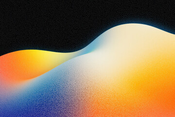 Poster - Grainy background. Abstract wave patterns in vibrant orange, blue, and yellow hues against a dark background create a stunning visual for creative projects.