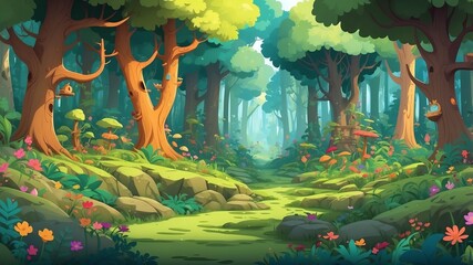 Canvas Print - Lively Forest Festival Cartoon Background Design