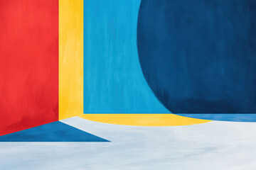 Poster - vibrant geometric abstract art featuring bold colors like red, blue, yellow, and contrasting shapes,