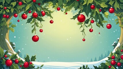 Wall Mural - Mistletoe Magic Cartoon Background Design