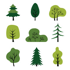 Wall Mural - colorful deciduous and coniferous trees set isolated on a white background. design concept for a tex