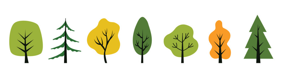 Wall Mural - trees set. different colorful trees summer and autumn, collection isolated on a white background. si