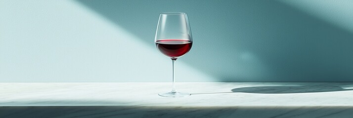 Wall Mural -  A glass of red wine on the table, next to a person's shadow on the wall