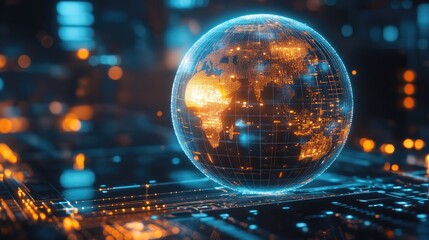 Poster - A glowing holographic globe shielded by firewalls and secure data channels, representing information security worldwide.