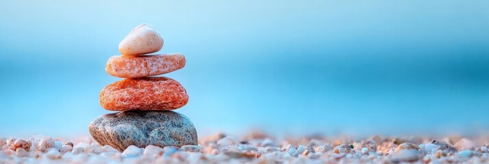  A stack of rocks atop a frosted rock pile against a blue sky background