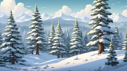 snowcovered pine trees cartoon background design