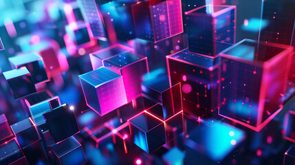 futuristic tech wallpaper with digital data cubes 