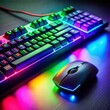 © Elena - Gaming keyboard and mouse with vibrant neon lights on a dark surface
