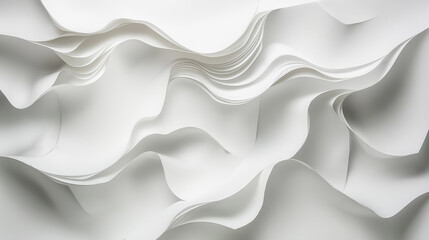 Wall Mural - White fabric folds cascade like silk waves, elegant and smooth.