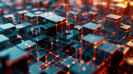 Poster - futuristic tech wallpaper with digital data cubes 