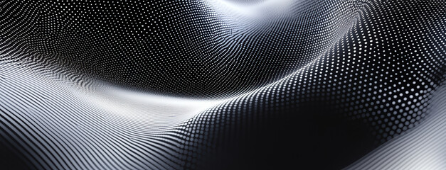 Poster - abstract flowing pattern in black and white, showcasing dynamic waves and dot textures, perfect for 