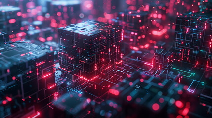 Poster - futuristic tech wallpaper with digital data cubes 