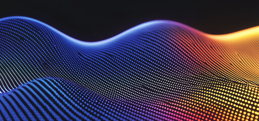 Poster - Grainy background. Vibrant abstract wave pattern featuring colorful dots and lighting effects, creating a sense of motion and depth in a digital design.