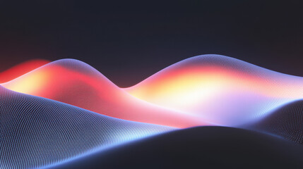 Poster - Grainy background. A vibrant abstract wave pattern with glowing lights, showcasing a dynamic blend of colors and fluid shapes on a dark background.
