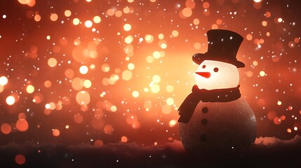 Silhouette of a Snowman with Glowing Christmas Background