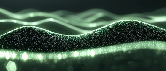 Poster - A mesmerizing abstract landscape featuring shimmering waves and glowing particles, creating a tranquil and dreamlike atmosphere.