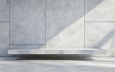 Poster - Minimalist concrete shelf against a textured wall, showcasing simple design and natural light, perfect for contemporary interior decor.