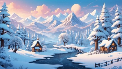 Wall Mural - Winter Wonderland Cartoon Background Design