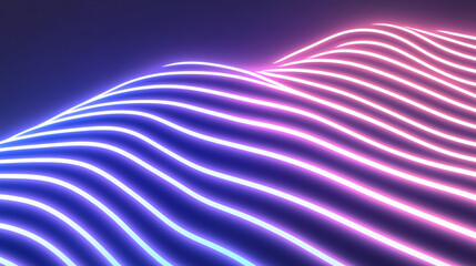 Poster - Vibrant neon waves create a dynamic visual experience, blending blues and pinks in an abstract, futuristic design for digital art backgrounds.
