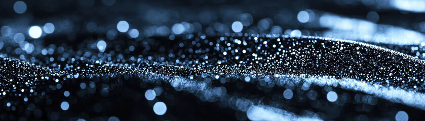 Poster - Grainy background. A mesmerizing close-up of shimmering blue bokeh lights on a dark surface, creating an enchanting visual effect perfect for backgrounds.