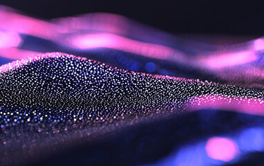 Poster - Grainy background. A stunning abstract landscape of shimmering particles in vibrant pink and purple hues, creating a mesmerizing visual effect and depth.