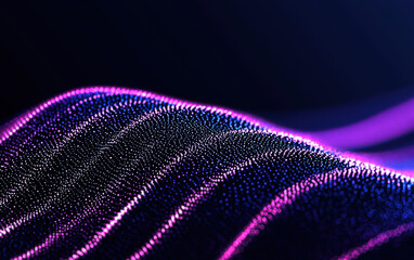 Poster - Grainy background. A mesmerizing abstract representation of vibrant waves, showcasing illuminated dots in purple and blue, perfect for digital backgrounds.