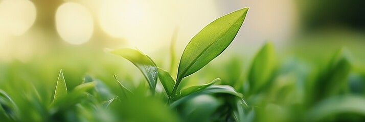 Wall Mural -  A tight shot of a green leafy plant with sunlight filtering through its opposite side