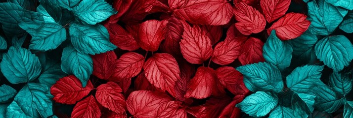 Wall Mural -  A group of red leaves with green leaves above and below  them