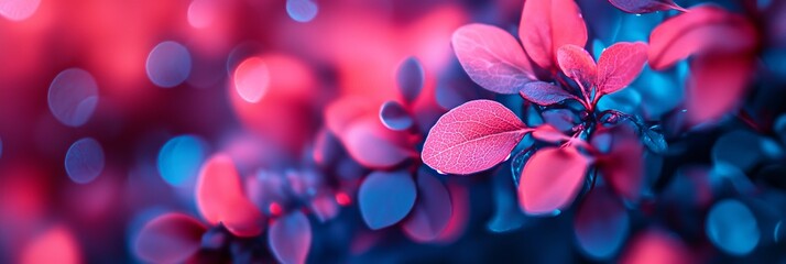 Wall Mural -  A pink flower in focus against a blurred backdrop of blue and red