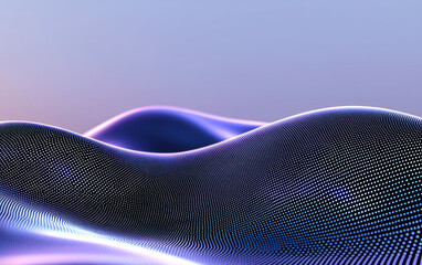 Poster - Grainy background. Abstract waves create a mesmerizing landscape with luminous dots and gradients, evoking a sense of digital beauty and modern art.