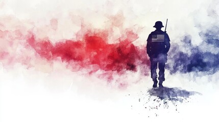 Wall Mural - Silhouetted Soldier in Watercolor Background. Veterans Day